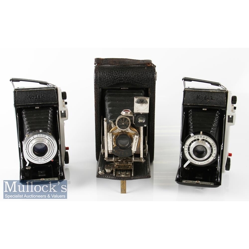 39 - Kodak No3 folding pocket camera with autotimer patent 1908 model G together with Kodak Sterling II f... 