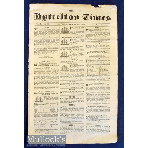 637 - The Lyttelton Times Saturday October 23rd 1852 A 12 page newspaper published by Ingram Shrimpton, lo... 