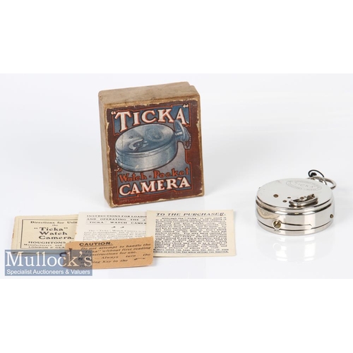 121 - Houghton’s Ltd ’Ticka’ Pocket watch camera with maker’s box and instructions, HTC engraved to front ... 