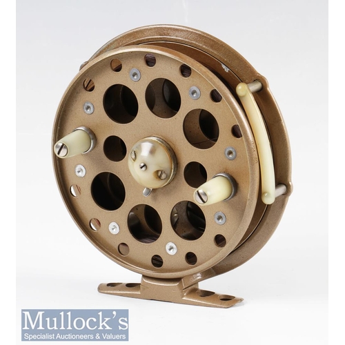 110 - Grice and Young Golden Eagle Narrow Drum Centrepin Reel. 4 3/8in with alloy drum and white nylon han... 