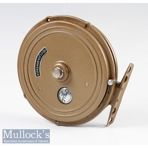 110 - Grice and Young Golden Eagle Narrow Drum Centrepin Reel. 4 3/8in with alloy drum and white nylon han... 