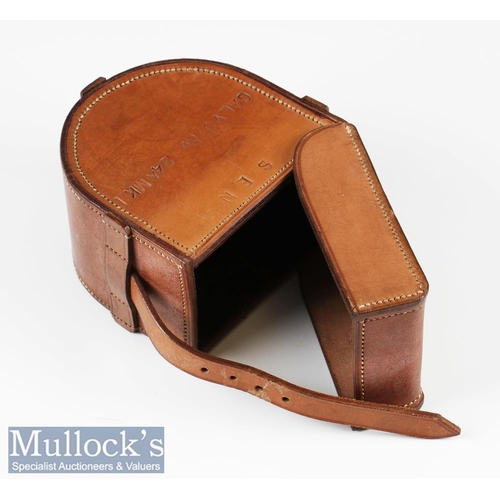 74 - Good Leather Block D shaped reel case  overall 4