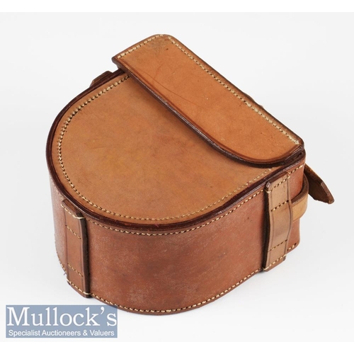 74 - Good Leather Block D shaped reel case  overall 4