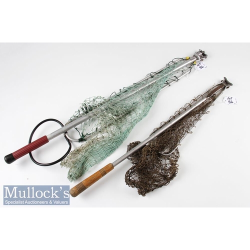 86 - Fine English large pot-bellied wicker fishing creel, reels and landing net  good wicker creel measu... 