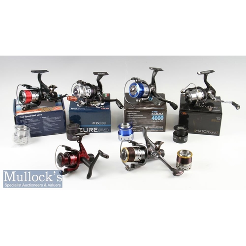 93 - 6x good modern fixed spool spinning reels  4 boxed (6)  Taktix Karma 4000 front drag reel c/w spar... 