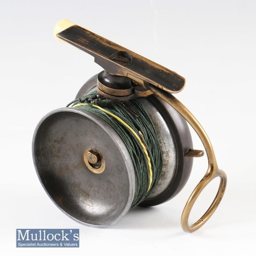 107 - P D Malloch Perth Patent Side casting brass and gun metal reel - backplate measures 3 ½