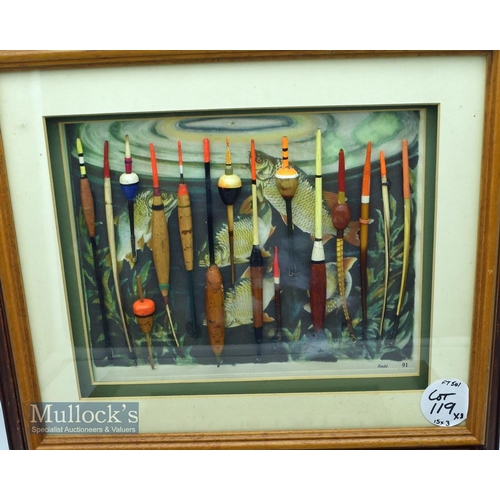 119 - Framed Floats and Baits Selection (3)  2 frames having 31 floats with another frame containing 8 as... 