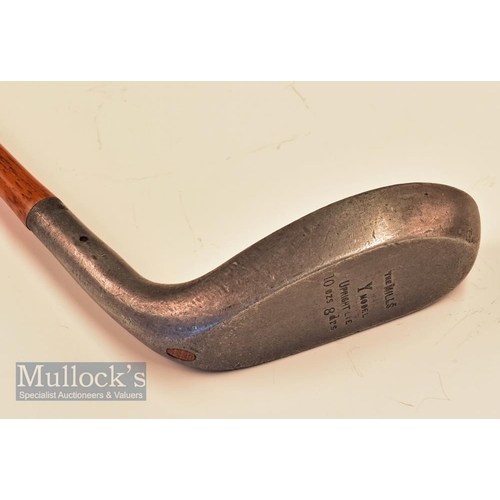 109 - Mills Y model alloy long nose putter upright lie showing a J Heron Worplesdon GC stamp mark to the s... 