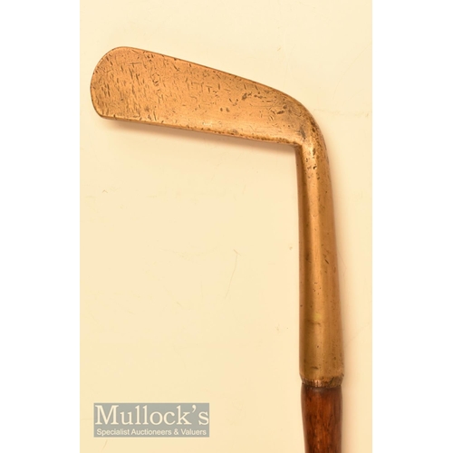 111 - Early and rare brass/gun metal heavy blade well lofted putter c1880 with a very stout 4.75| hosel wh... 