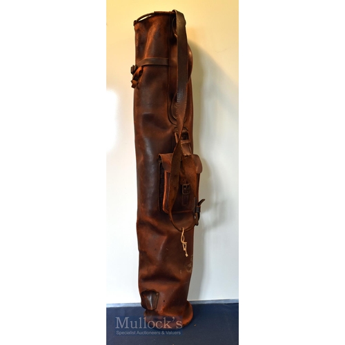 137 - 2x Leather pencil golf club bags with internal steel struts, one with a worn top but quite useable