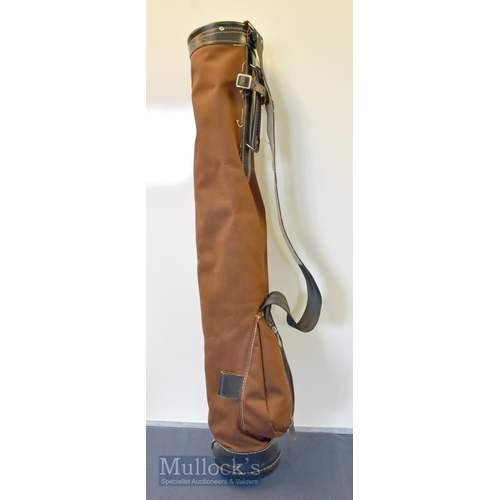 138 - Canvas and leather collapsible Sunday golf club carry tube bag with wide carry strap