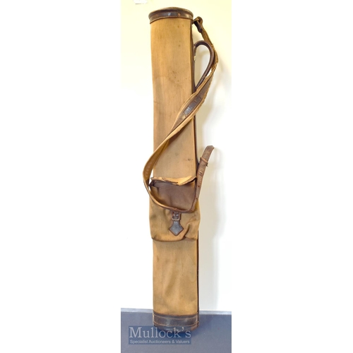 140 - Period canvas and leather golf club carry bag made by the Castle Golf Co with internal steel struts ... 