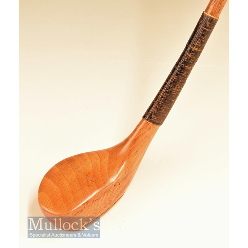 180 - Fine and early G Lowe Golden Beechwood bulger driver c1890 fitted with a full length period hide gri... 