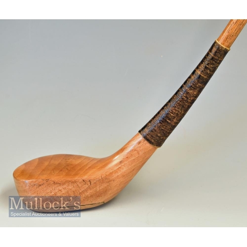 180 - Fine and early G Lowe Golden Beechwood bulger driver c1890 fitted with a full length period hide gri... 