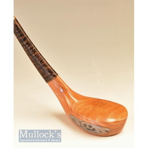 180 - Fine and early G Lowe Golden Beechwood bulger driver c1890 fitted with a full length period hide gri... 