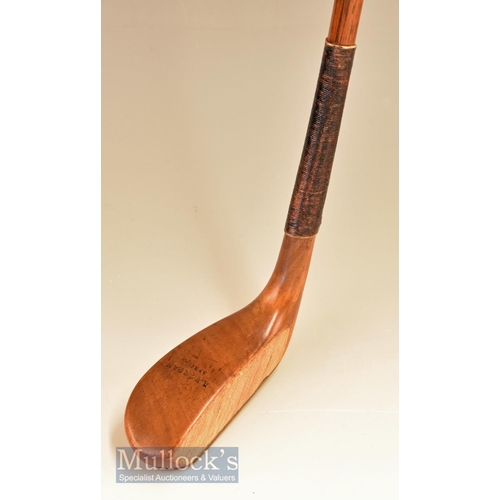 186 - R Forgan of St Andrews narrow elongated light stained persimmon putter c1895 with large back lead we... 