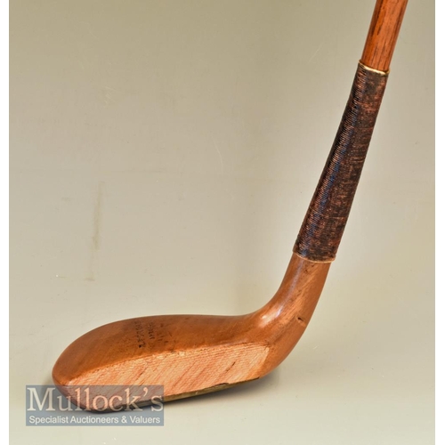 186 - R Forgan of St Andrews narrow elongated light stained persimmon putter c1895 with large back lead we... 