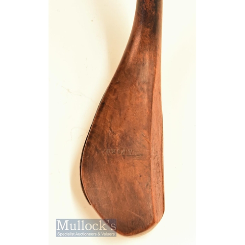 226 - Early Andrew Forgan of St Andrews fruitwood baffing spoon c1870 with a very curved lofted face, the ... 