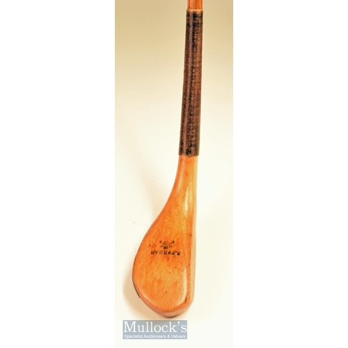 228 - R Forgan of St Andrews c1865 long nose light stained Beechwood short spoon showing the large Forgan ... 