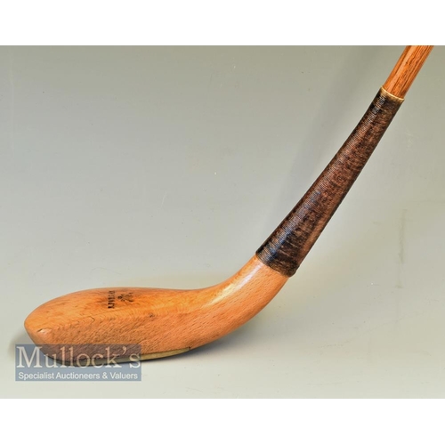 228 - R Forgan of St Andrews c1865 long nose light stained Beechwood short spoon showing the large Forgan ... 