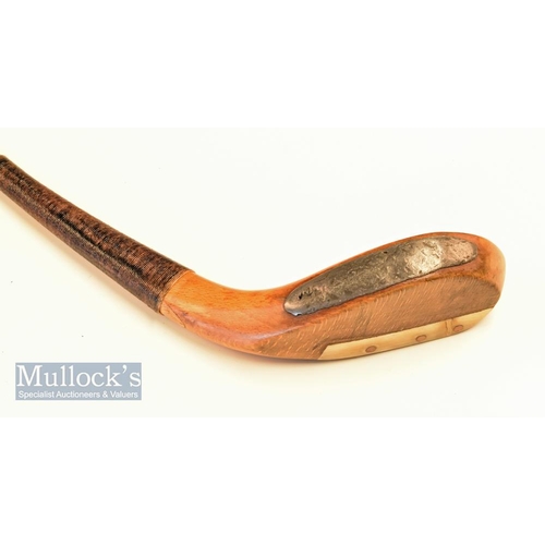 228 - R Forgan of St Andrews c1865 long nose light stained Beechwood short spoon showing the large Forgan ... 