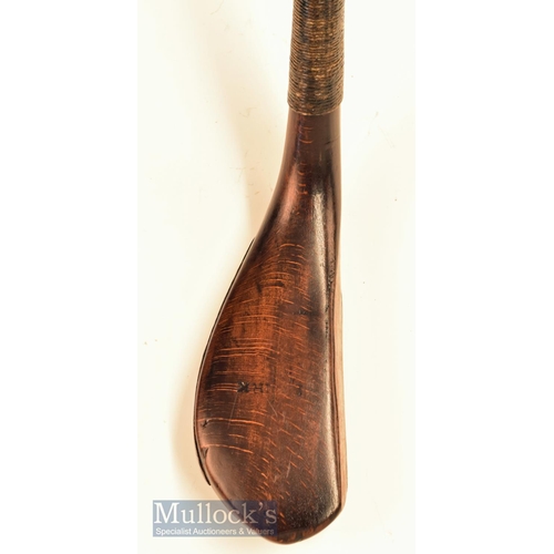 231 - c1860 R Kirk long nose play club in dark stained Beechwood with a 5 ½| x 1 ¾| x 1| head and measures... 