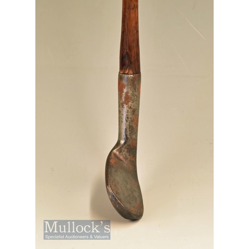 52 - St Andrews small head rut iron with unusual rolled convex face fitted with original hide grip with u... 