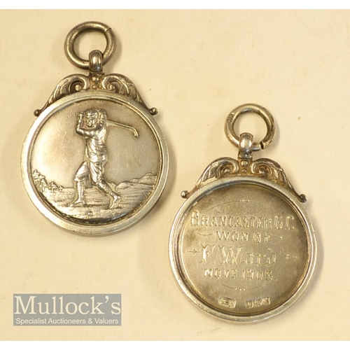 593 - 2x early 1900s Brancaster Golf Club (Royal West Norfolk Golf Club Est 1892) silver hallmarked monthl... 