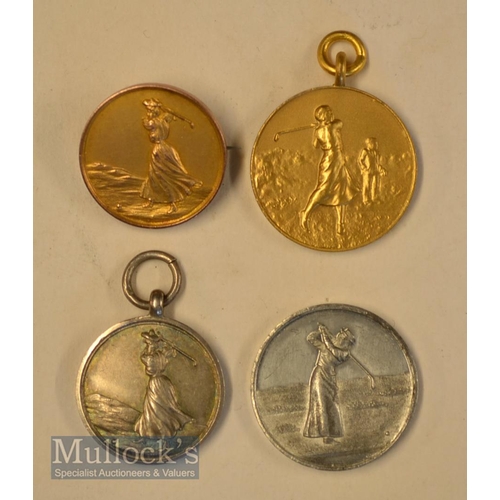 601 - Collection of Ladies Gold and Silver Golf Medals (4)  9ct gold medal pin badge embossed with Vic La... 