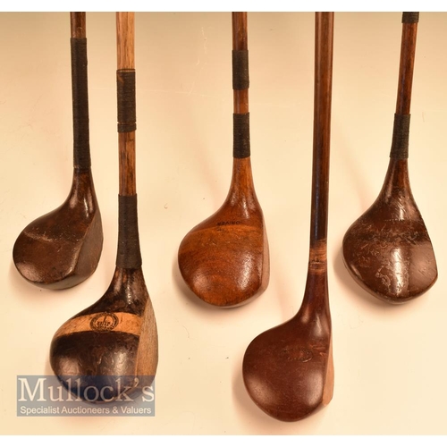 77 - 5x Various woods to include a large head rangefinder brassie, Bob James small head brassie, W Pulfor... 