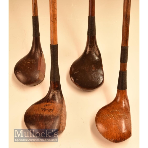 82 - 4x Assorted woods including J Winton small head brassie with red fibre insert, J Denhule driver, dar... 