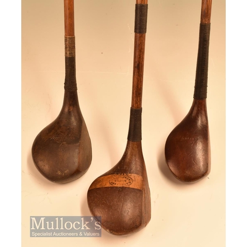 83 - 3x Various woods including D Anderson & Son St Andrews stripe top spoon, lofted brassie F Wailey and... 