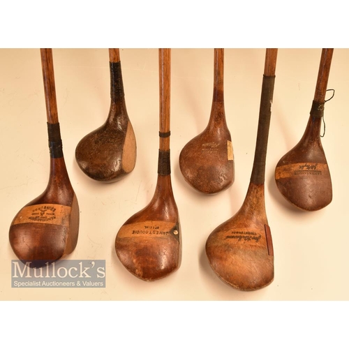 86 - 6x Good assorted socket neck wood incl 3 drivers by Gaudie, Hendry Bishop Edinburgh back weighted la... 