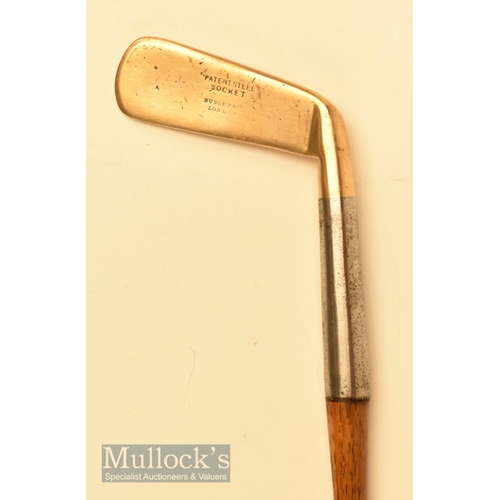 92 - Bussey of London patent steel socket brass head putter fitted with a replaced period grip