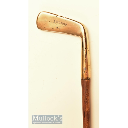 94 - Tom Morris St Andrews c1890 heavy brass blade putter with 4| thick hosel and ridged sole 35| in leng... 