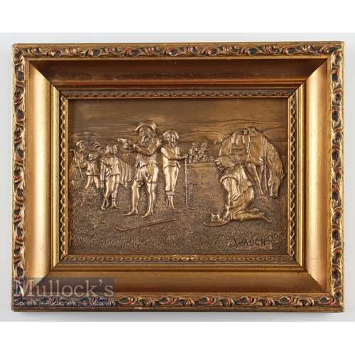 144 - Bill Waugh Golf Resin Cast Bronze Plaque depicting Charles I period scene, framed with signature to ... 