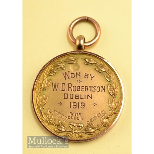 146 - 1919 Irish 9ct gold winners golf medal  engraved on the reverse |Won By W D Robertson - Dublin-1919... 