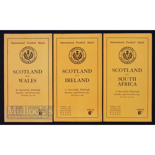121 - 1951 Scottish Rugby Programmes inc Oddities (3): Covers & pics only for Wales 19-0 shock defeat, no... 