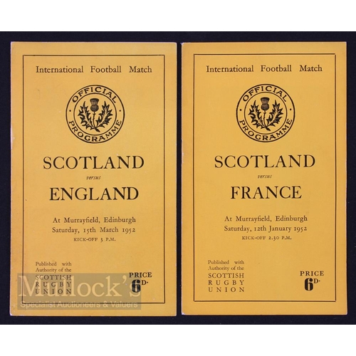 122 - 1952 Scottish Home Rugby Programmes (2): The issues v France and v England (team pics from 1892). Ne... 