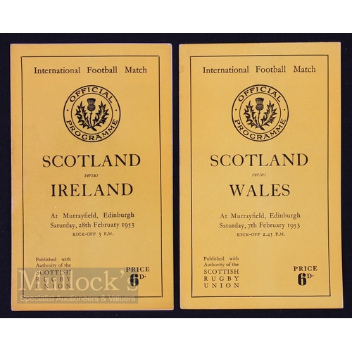 123 - 1953 Scottish Home Rugby Programmes (2): Murrayfields as-ever style for the editions against Wale... 