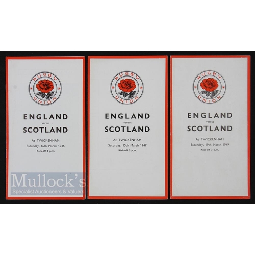 125 - 1946-1947-1949 Dummy England v Scotland Rugby Programmes (3): The white-covered Scottish-pattern i... 