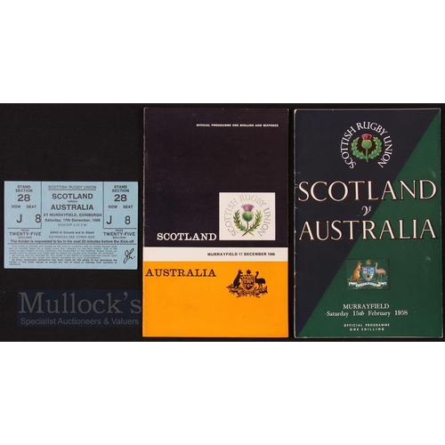 130 - Scotland v Australia Rugby Programmes & Ticket (3): Magazine style issues for the Murrayfield games ... 