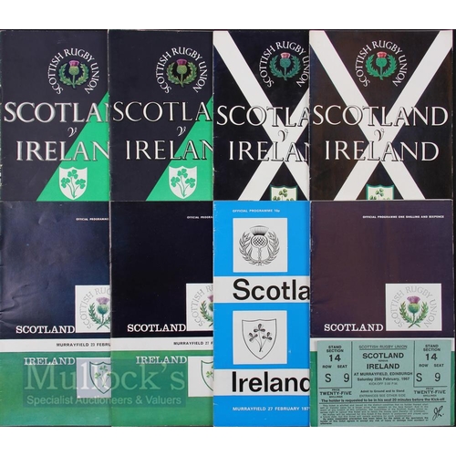 135 - Scotland v Ireland Rugby Programmes/Tickets (9): Lovely series of homes 1955-1967 plus 1971, ticket ... 