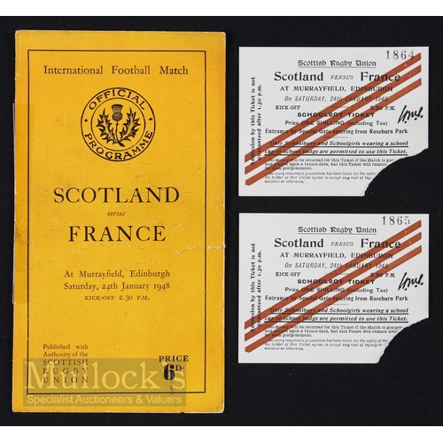 139 - 1948 Scotland v France Rugby Programme/Tickets (3): The game v France and in their first official Mu... 