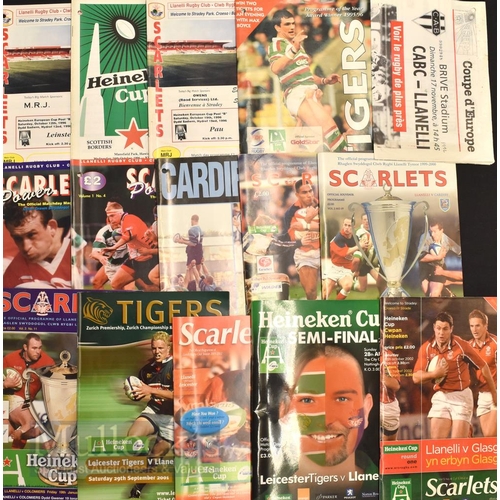 177 - Llanelli Scarlets European Cup programmes 1996-2004 (21): In date order inc some aways and a Heineke... 