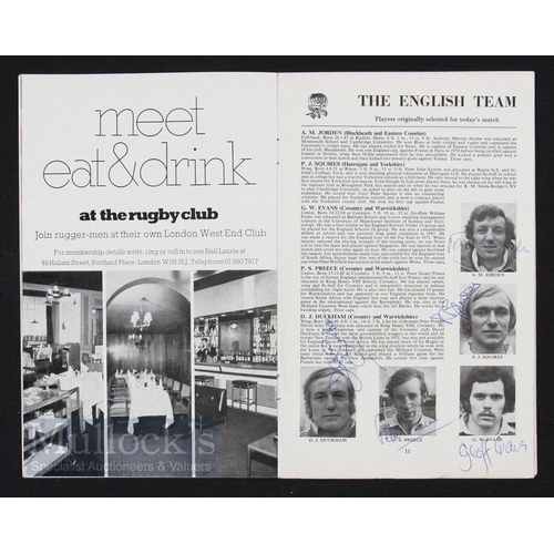 386 - Autographs, 1973 England v Scotland Rugby Teams (23): the item signed by all the English XV and eigh... 