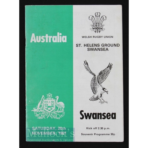 393 - Autographs, Swansea Rugby Club v Australia 1981 (54): Programme signed by the whole 29 Wallaby squad... 