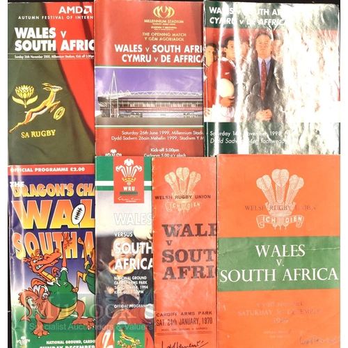416 - 1960-2000 Wales v South Africa Rugby Programmes (7): 1960, the draw of 1970, 1994, 1996, 1998 (Wembl... 