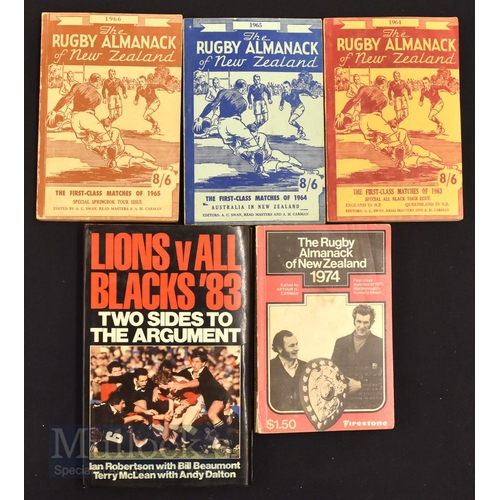 418 - NZ Interest Rugby Books (5): The New Zealand Rugby Almanack editions for 1963, 1964 & 1965 plus 1974... 