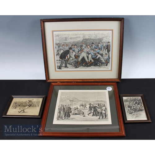 397 - Rugby Prints  Pre-1900 (4): All framed, two large ones, well-known: The Football Match during the Af... 